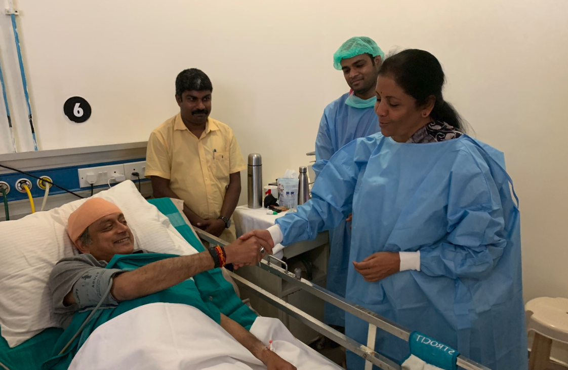 Noble gesture: Sitharaman calls on injured Tharoor, Tpuram MP thanks her