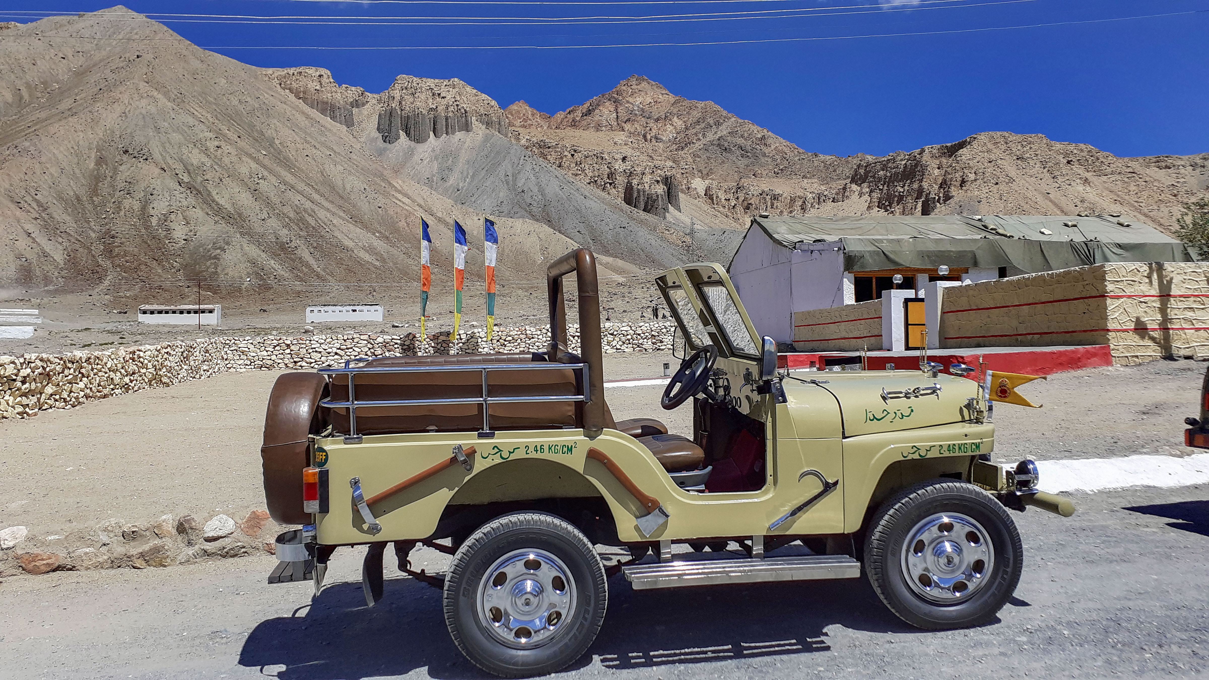Jeep captured from Pakistan in 1971 stands as war trophy near Leh