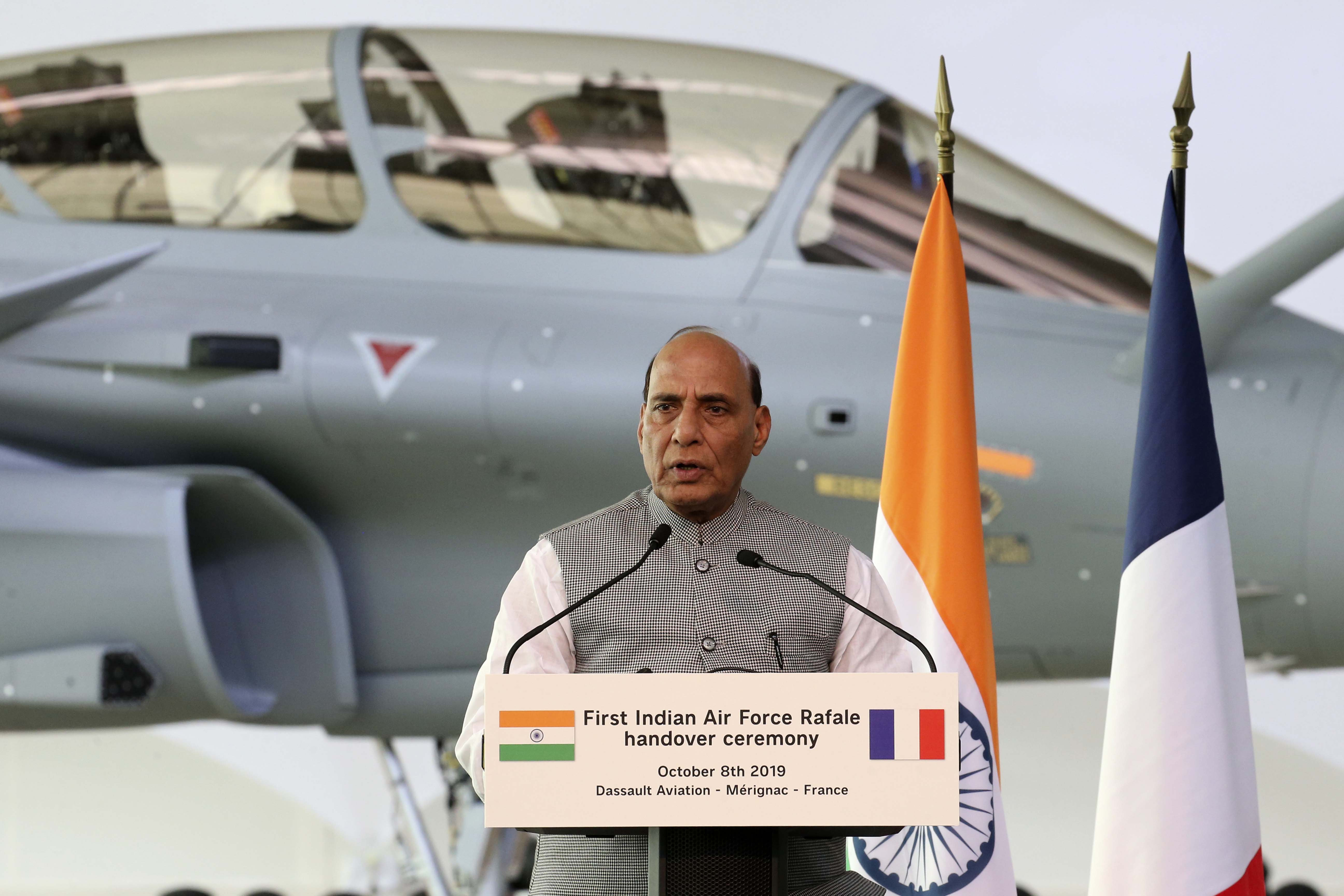 Rajnath Singh receives IAFs first Rafale fighter jet from France