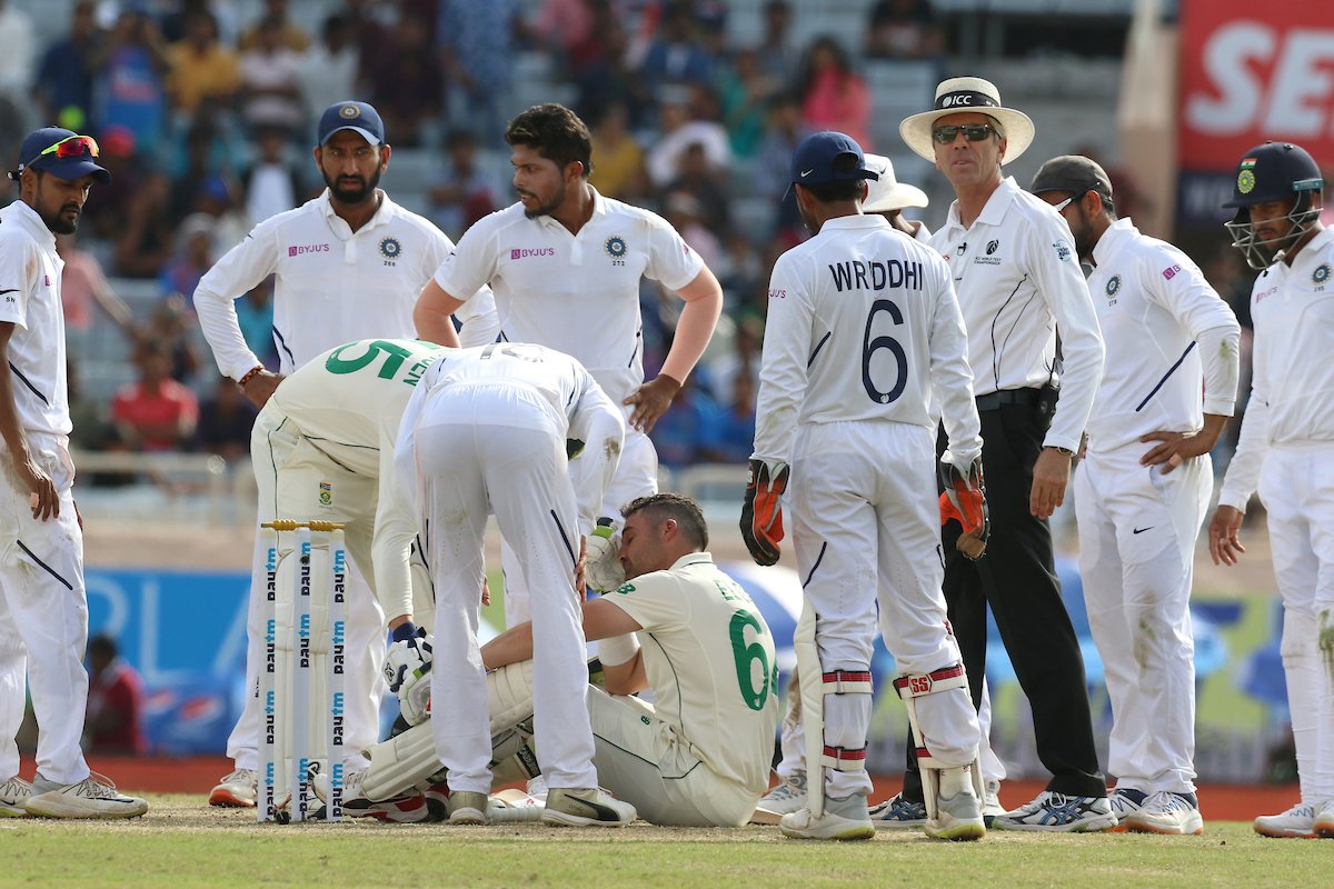 Dean Elgar, concussion, retired hurt, South Africa tour of India, day three, third Test, Umesh Yadav