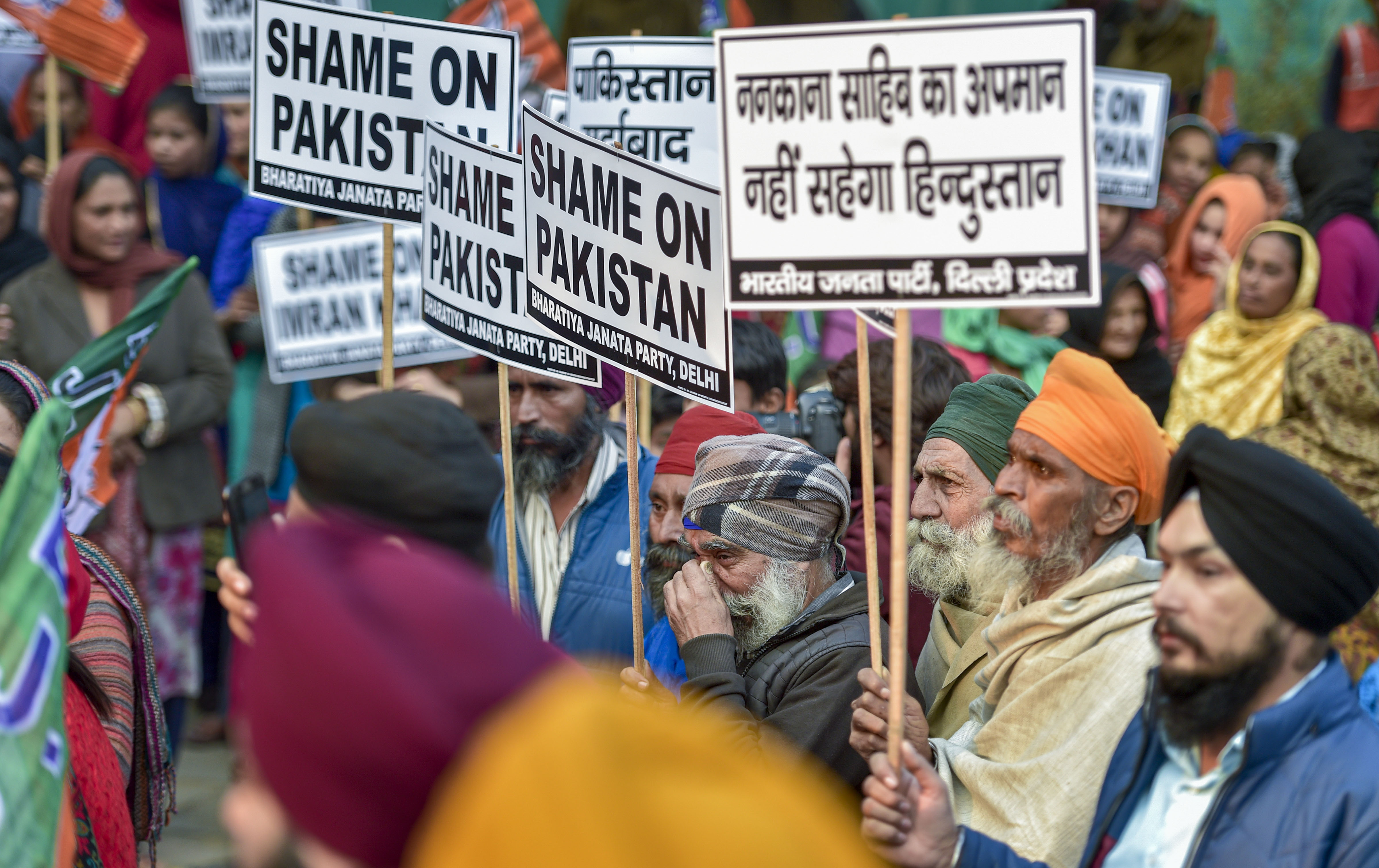 Sikhs protest in Delhi against attack on Nankana Sahib Gurdwara in Pakistan