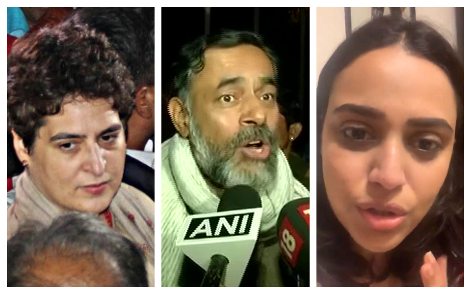 Priyanka Gandhi Yogendra Yadav Swara Bhasker JNU violence ABVP