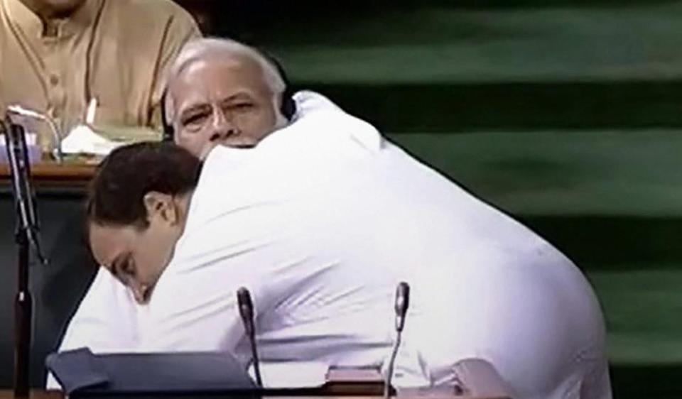 Cong posts Rahuls Modi hug as message of love to BJP on hug day