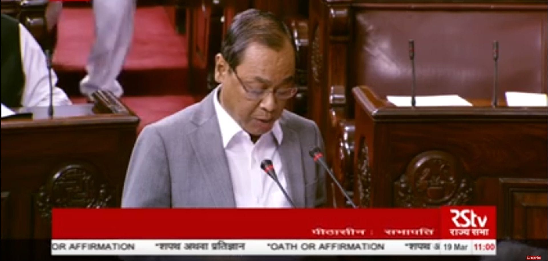 Gogoi takes oath as RS member amid shame slogans, oppn walksout