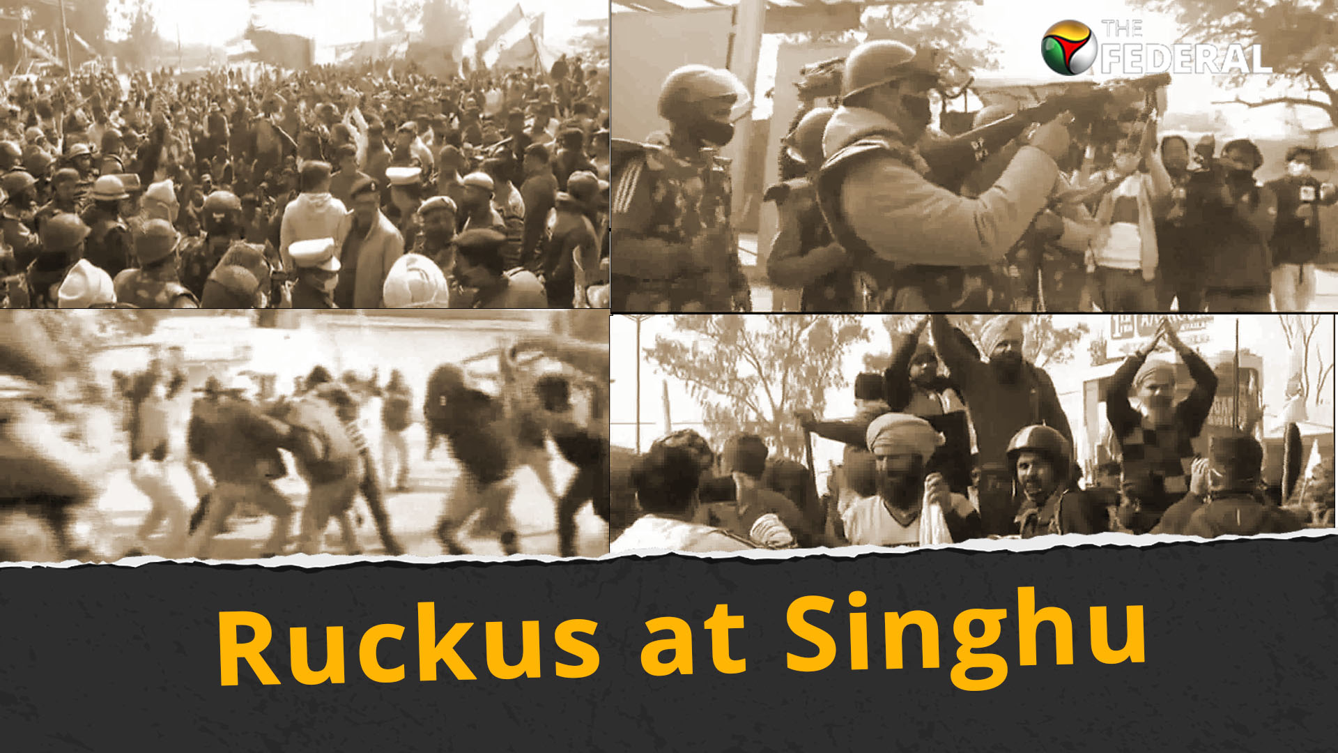 Ruckus at farmers Singhu protest site, police fire tear gas