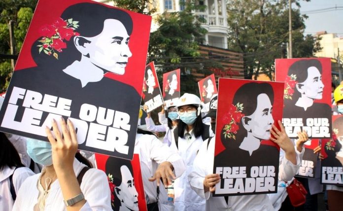 Students protest on the streets of Yangon, Myanmar