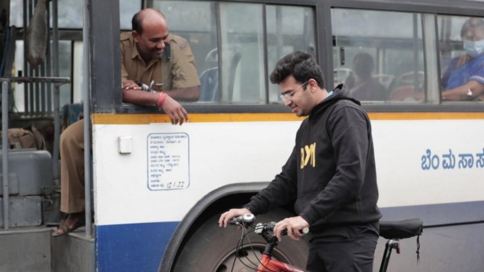 Tejasvi Surya slammed for cycling in public without a mask
