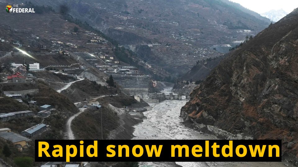 Melted snow flows down like a river in Uttarakhand