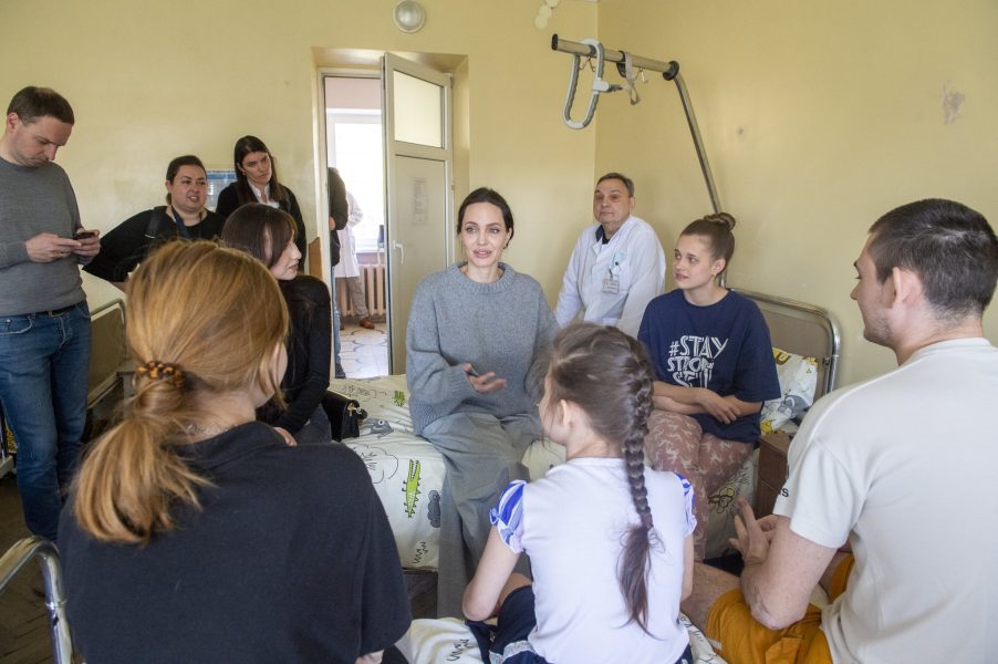 Angelina Jolie rushed to bomb shelter during surprise visit to war-hit Ukraine