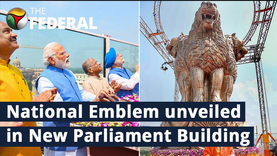 PM Modi unveils National Emblem on roof of new Parliament Building