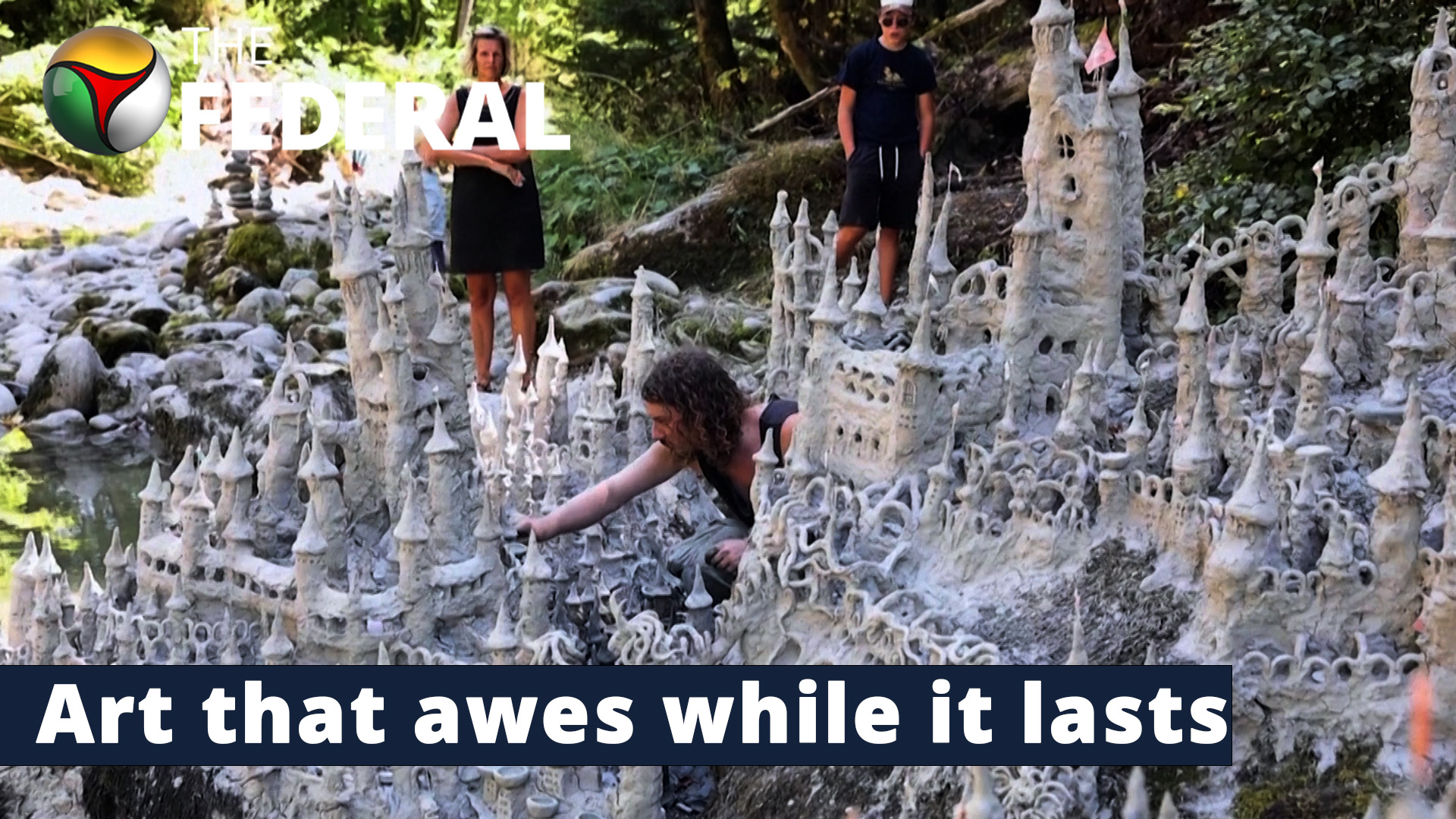 Swiss artist sculpts sprawling clay castle on dried river bank
