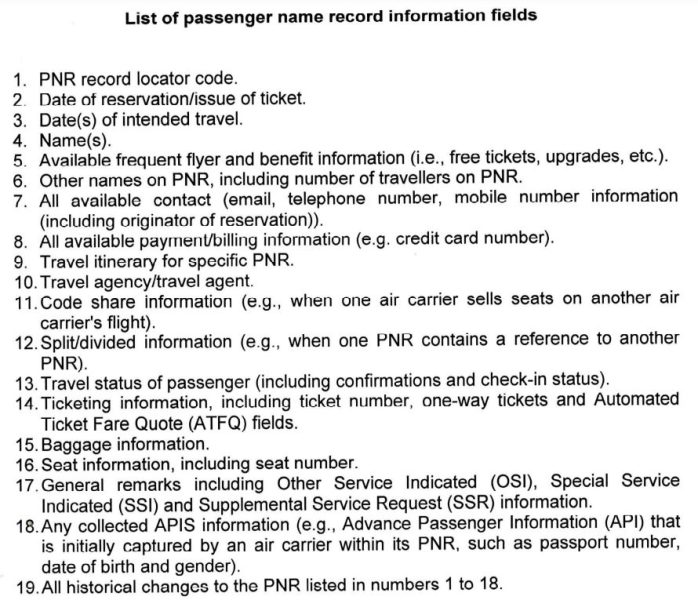 PNR details airlines