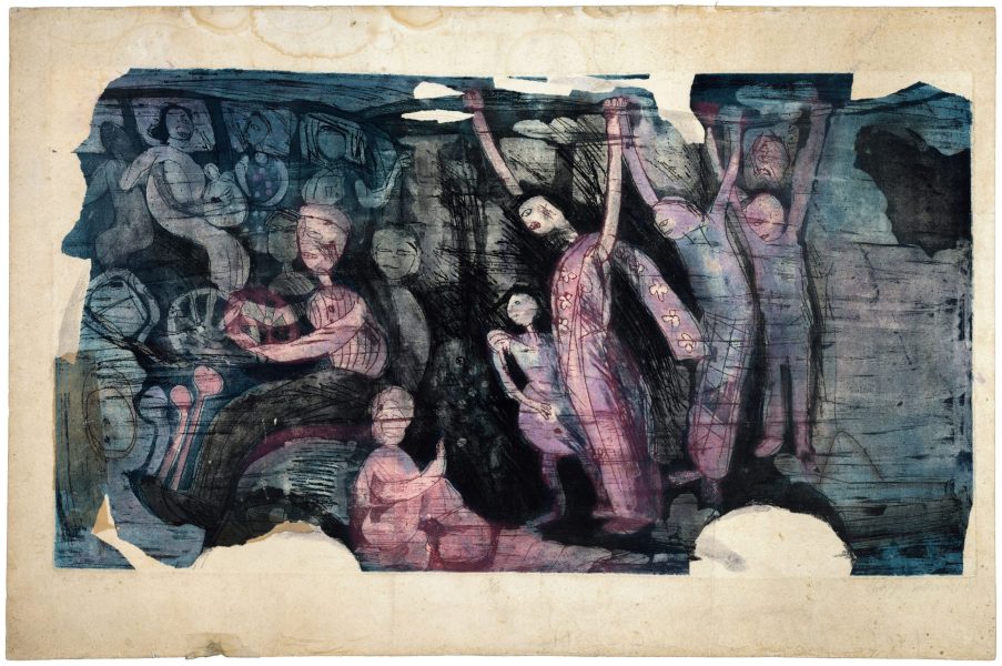 Madonna and the passengers, a painting from Madonna series, soft‐ground etching on Zinc plate, 1994. 