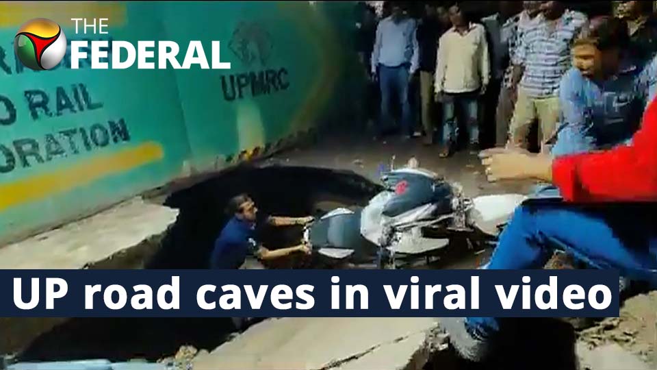 UP locals recover bike that fell into sinkhole as road caved in