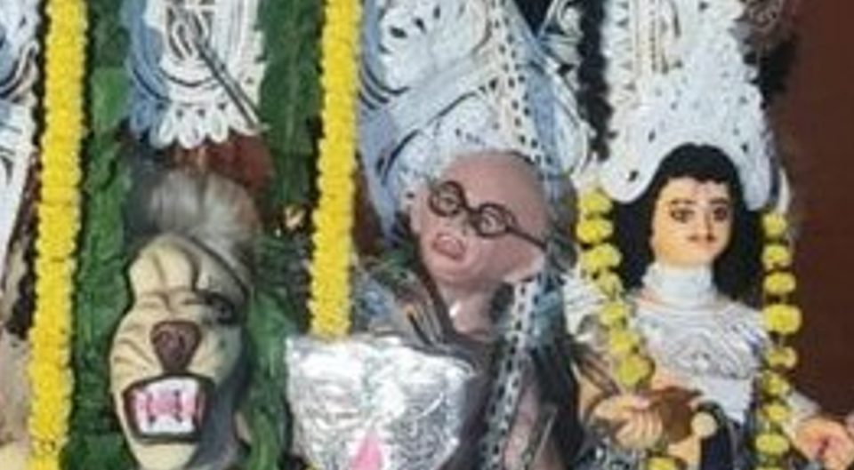 Mahatma Gandhi look-alike as Asura in Kolkata puja pandal stokes controversy