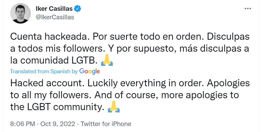 Iker Casillas gay tweet