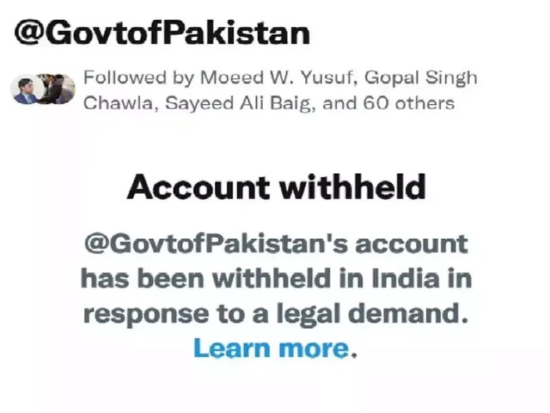 Pakistan Twitter account withheld in India