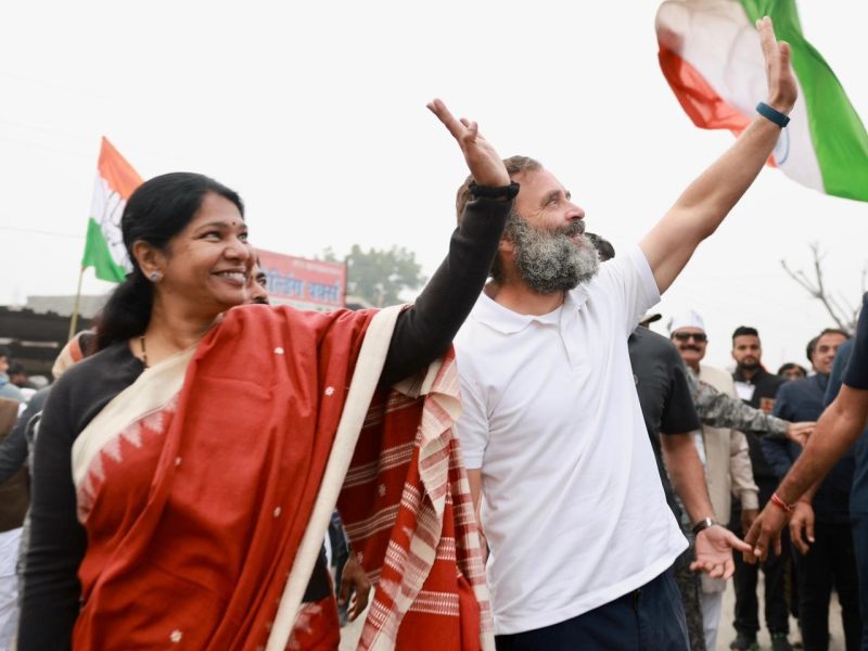 Kanimozhi joins Rahul Gandhis Bharat Jodo Yatra in Haryana