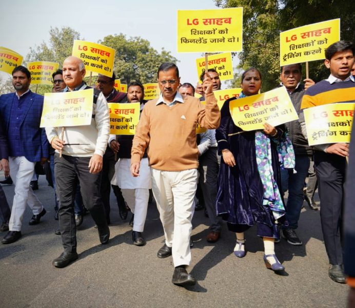 ‘LG not our headmaster’, says Kejriwal as AAP protests against Saxena
