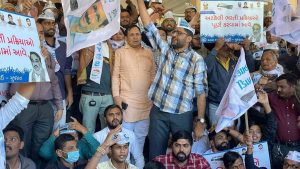 AAP protests in Gujarat over exam leak case