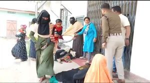 Assam women protest at the Laharighat police station against the arrest of their husbands.