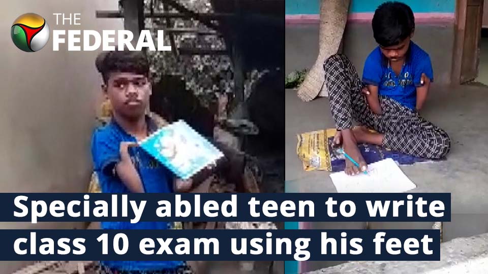 Born without hands, specially abled student to write class 10 exam using his feet
