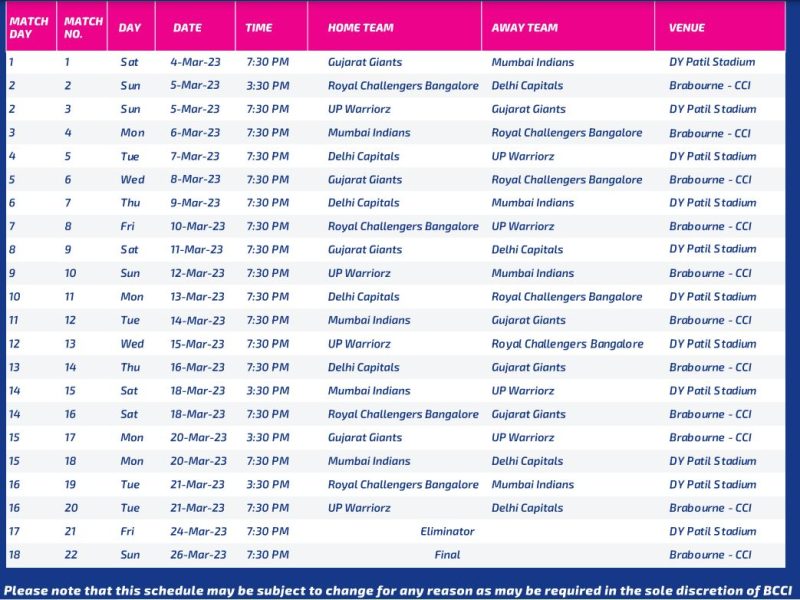 WPL 2023 schedule