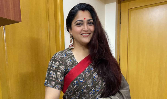 Khushbu Sundar exudes royalty in a beige and purple Kanchipuram saree! |  Saree, Saree look, Kanchipuram saree