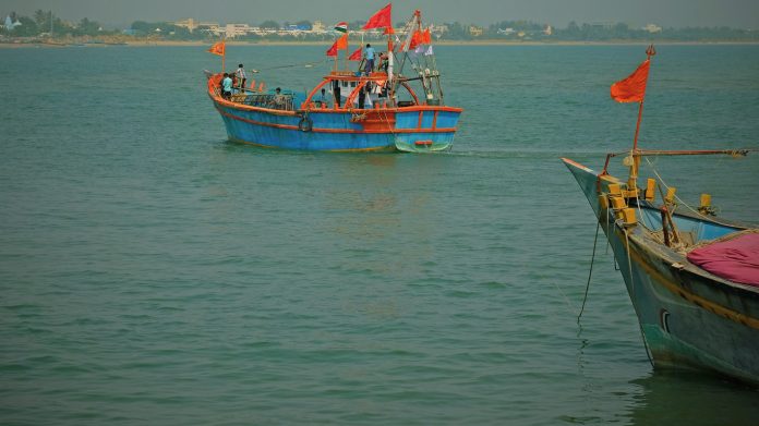 Gujarati fishing boats leaving port
