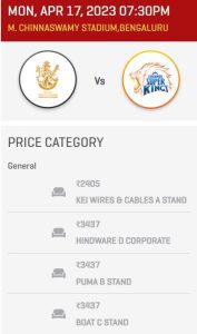 RCB vs CSK tickets IPL 2023