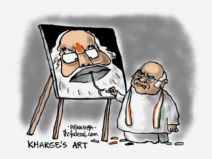 Cartoon Kharge Modi snake