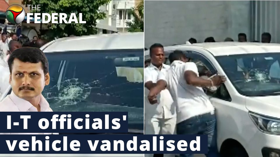 I-T officials vehicle vandalised during raids on TN Minister Senthil Balaji; DMK workers blamed