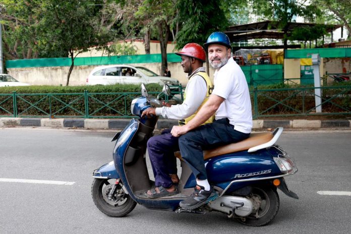 Rahul Gandhi, delivery partner, scooter ride, Bengaluru