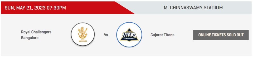 RCB vs GT match tickets