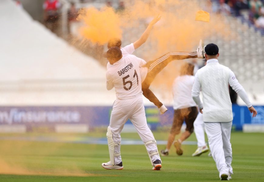 Ashes 2023: Jonny Bairstow removes a pitch invader at Lords