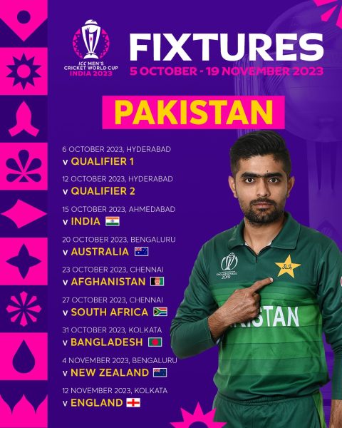 Pakistan's World Cup 2023 schedule
