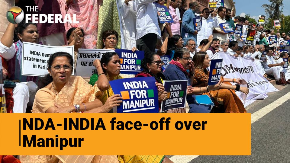 Opposition stages protest in Parliament, seeks discussion on Manipur issue