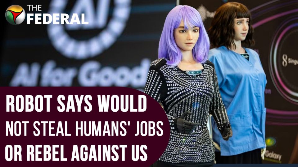 Worlds first human robot press conference | Robots questioned on stealing human jobs