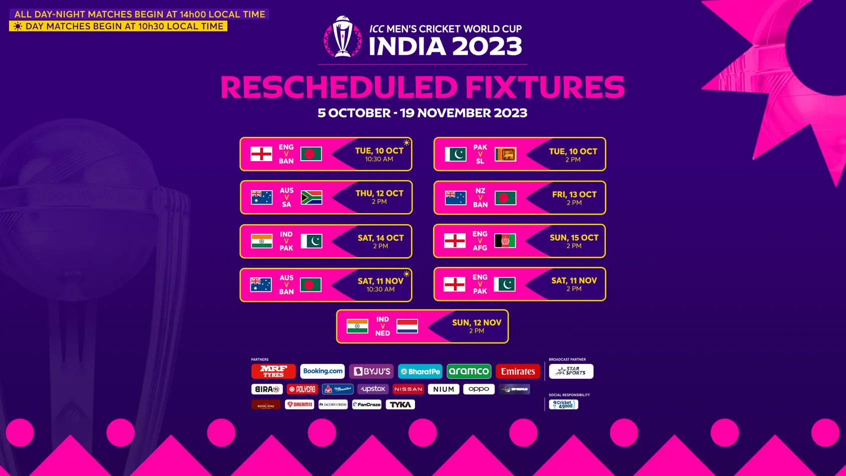 ICC World Cup 2023: 9 games rescheduled