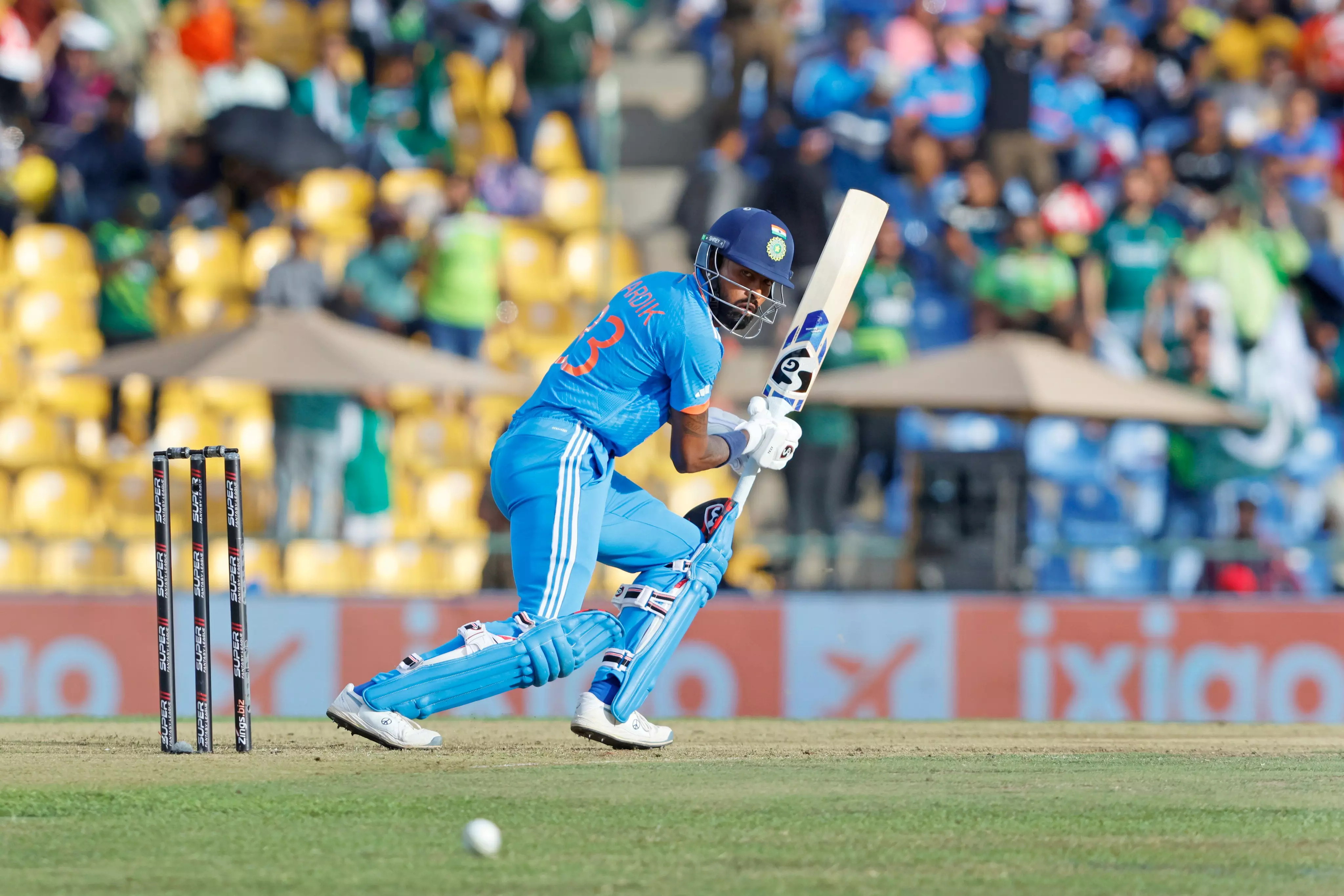 India vice-captain Hardik Pandya plays a shot en route to his fifty against Pakistan in Asia Cup 2023. Photo: X/BCCI