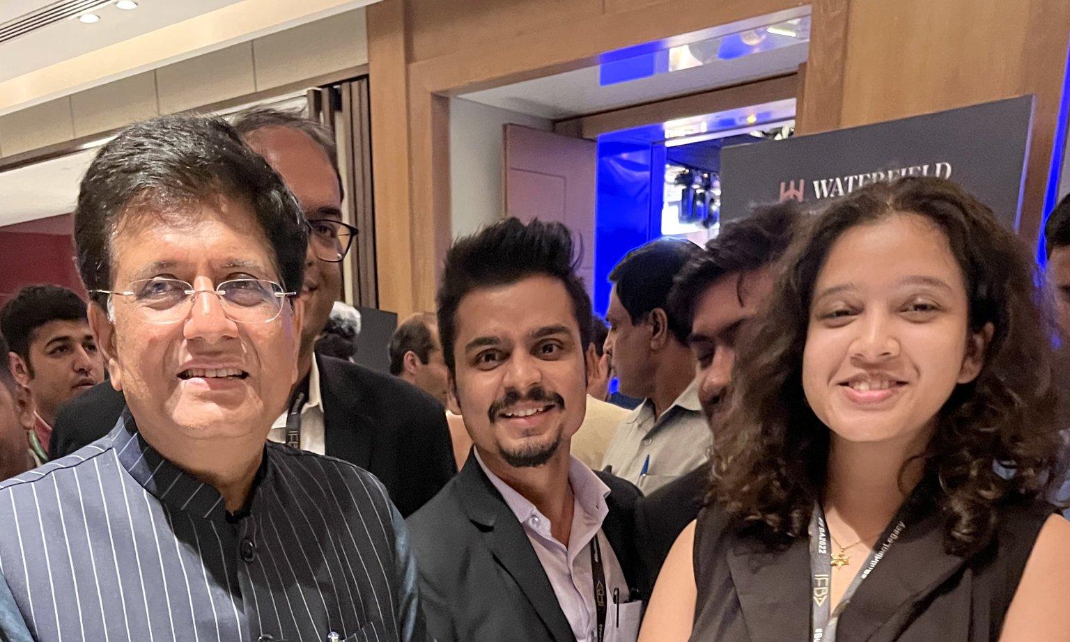 Ravisutanjani Kumar poses with Union Minister Piyush Goyal at an event. | Photo credit: Twitter