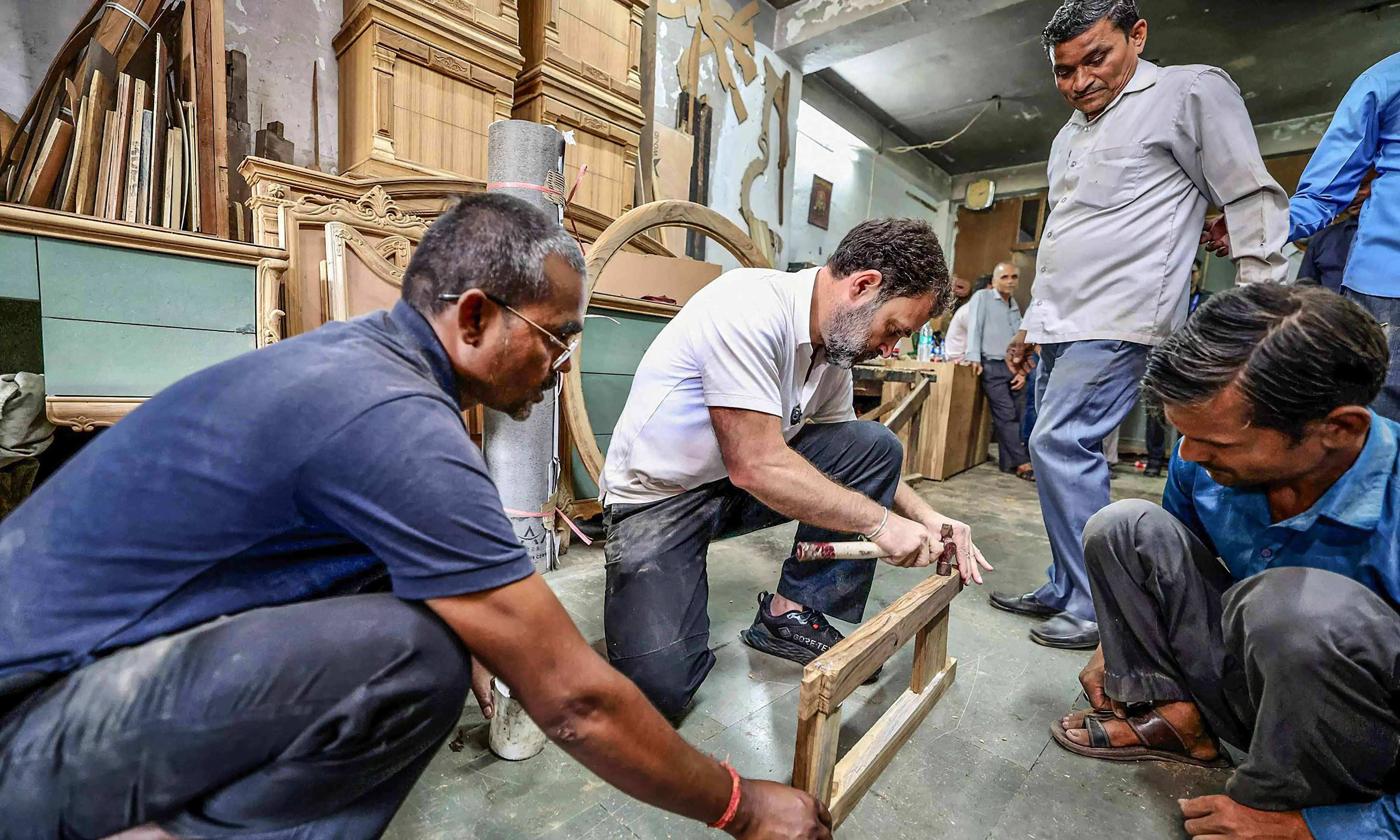 Rahul Gandhi visits furniture market in Delhis Kirti Nagar, interacts with carpenters