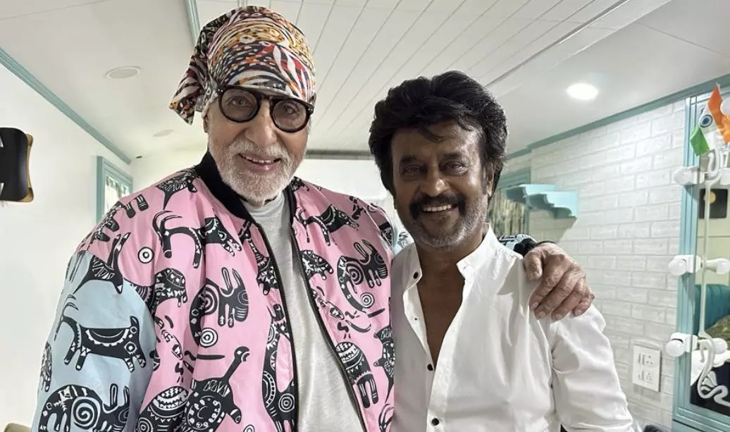 Heart ‘thumping with joy’: Rajinikanth shares pic with Bachchan from ‘Thalaivar 170’ sets