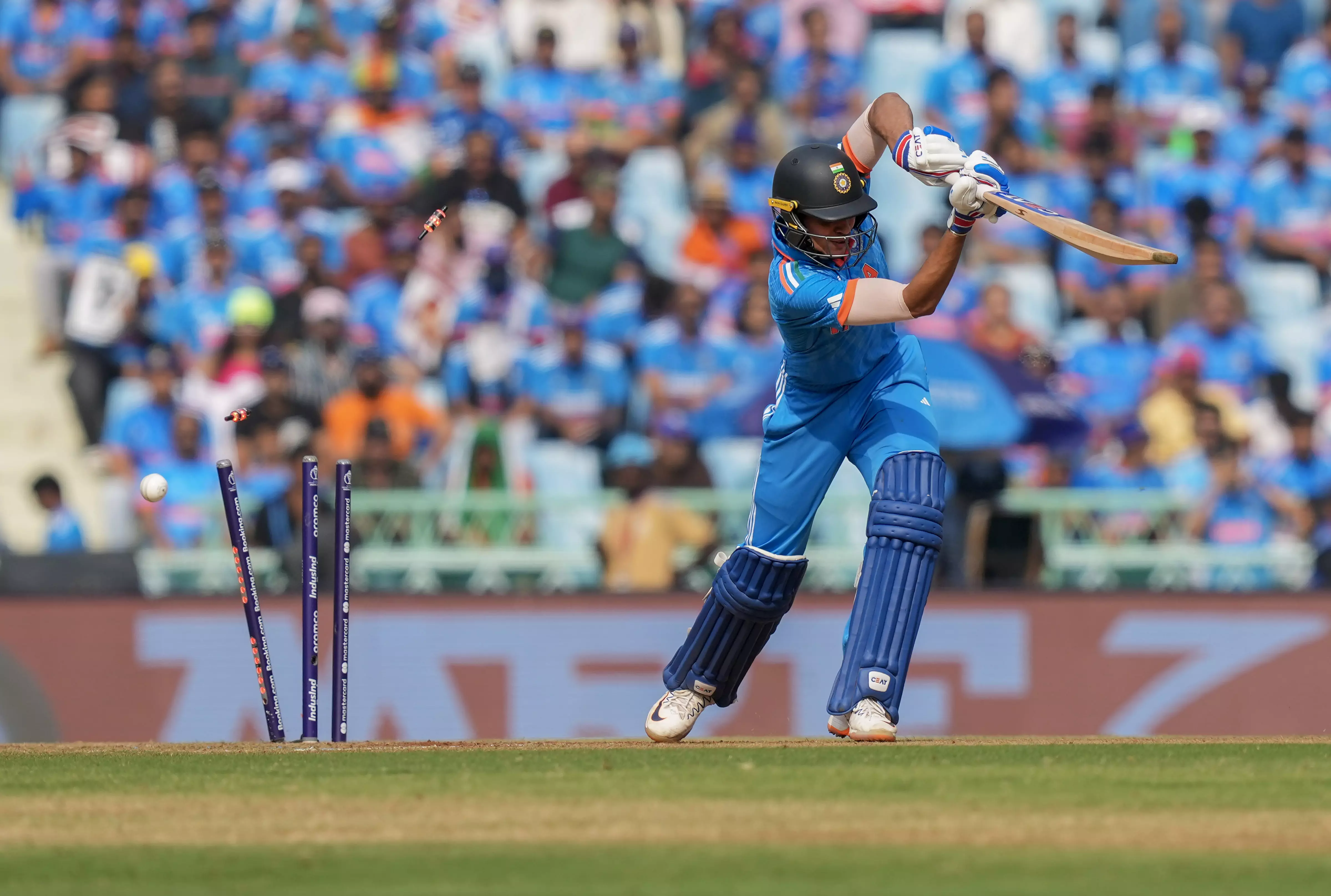 Shubman Gill is bowled by Chris Woakes. Photo: PTI