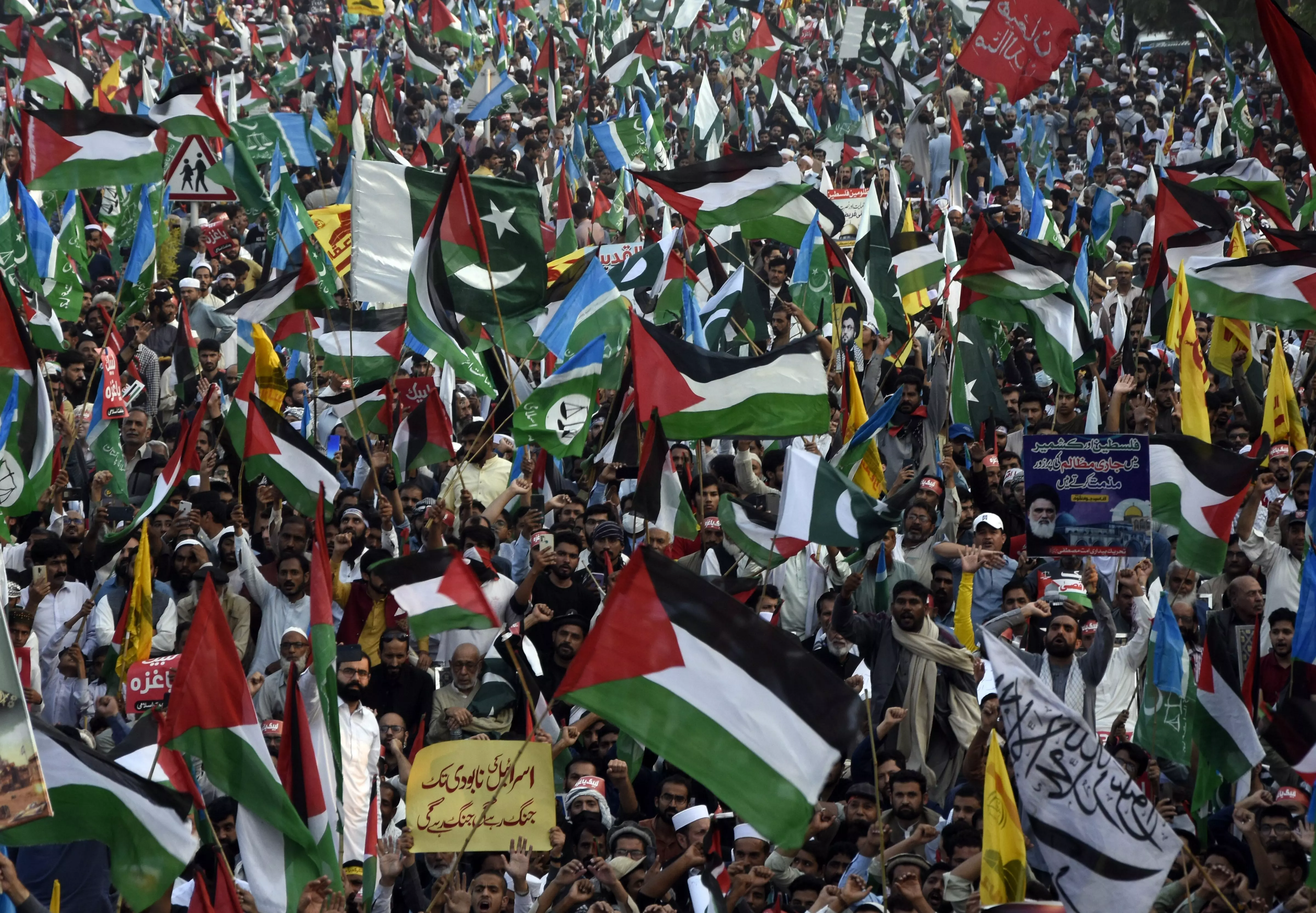 Thousands of supporters of religious party Jamat-e-Islami take part in a rally against the Israeli airstrikes on Gaza and to show solidarity with Palestinian people, in Islamabad, Pakistan, on Sunday (Octoer 29) | AP/PTI