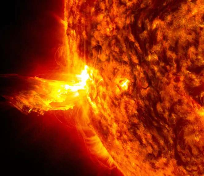 Solar flares are massive explosions on the Sun that unleash energy, light and high-speed particles into space. 