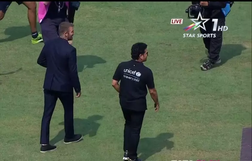 David Beckham (left) and Sachin Tendulkar. Screengrab/Star Sports