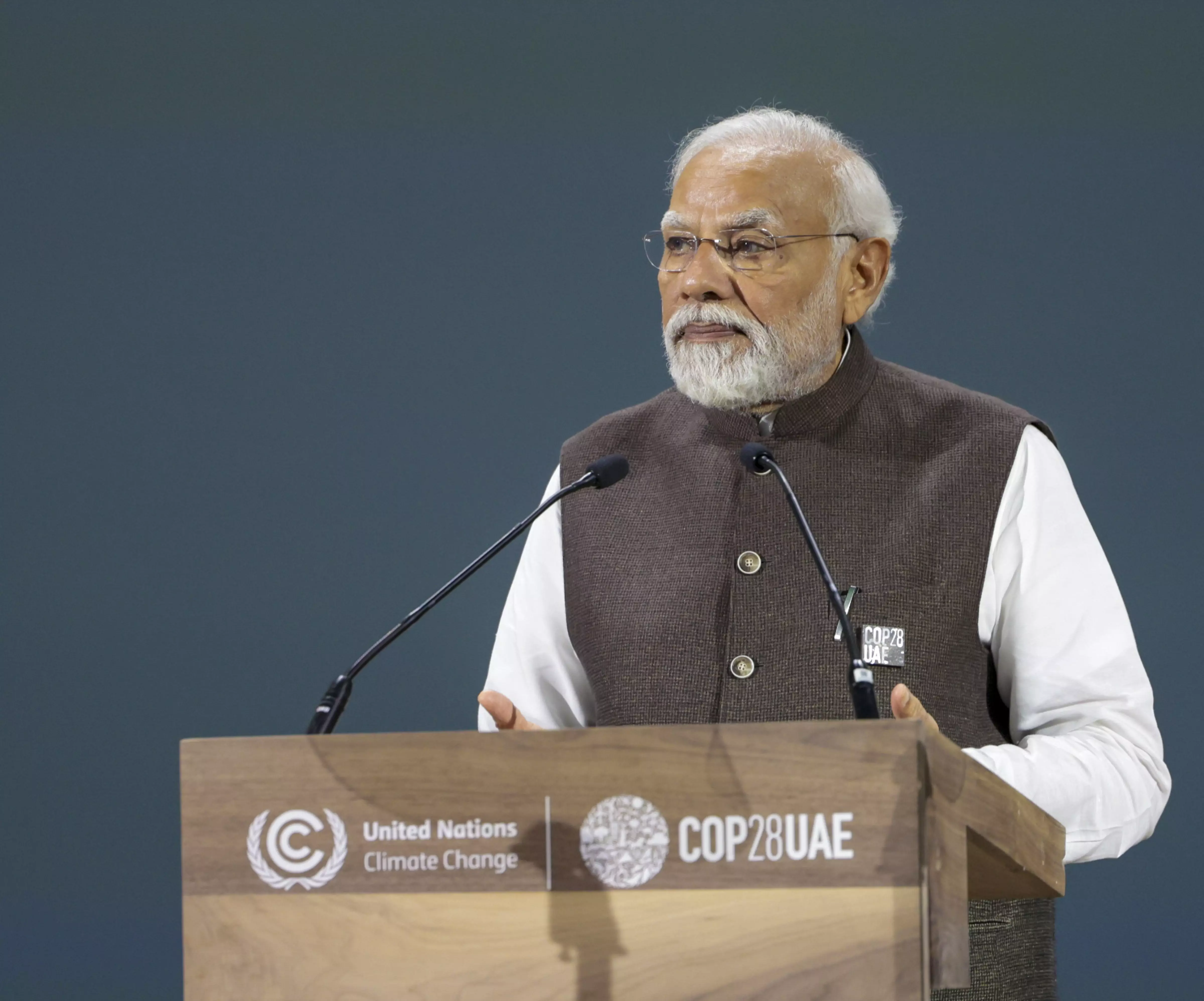 Prime Minister Narendra Modi speaks during the COP-28 summit in Dubai on Friday