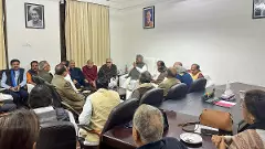 Mallikarjun Kharge and opposition leaders in discussion in his chambers
