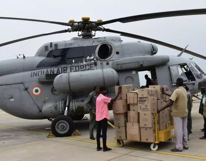 IAF helicopter deployed for relief efforts in south Tamil Nadu.